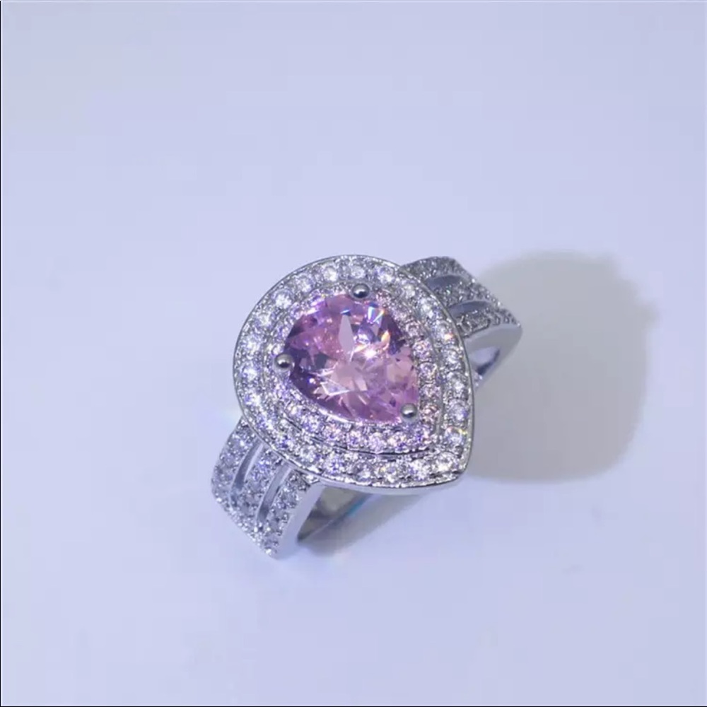 Women Pink Water Drop Cubic Zirconia 3 Layers Ring - Picture 2 of 5